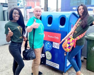 Miss Earth beauties implementing Trash in Bin Campaign