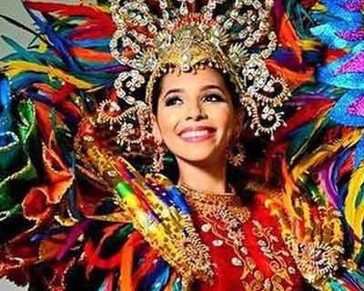 Jeanine Brandt of Trinidad and Tobago brings carnival as her national costume for Miss World 2021