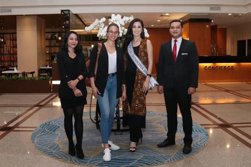 Reigning Queens Catriona Gray, Valeria Vazquez and Mariem Claret Velazco arrive for Puteri Indonesia 2019
