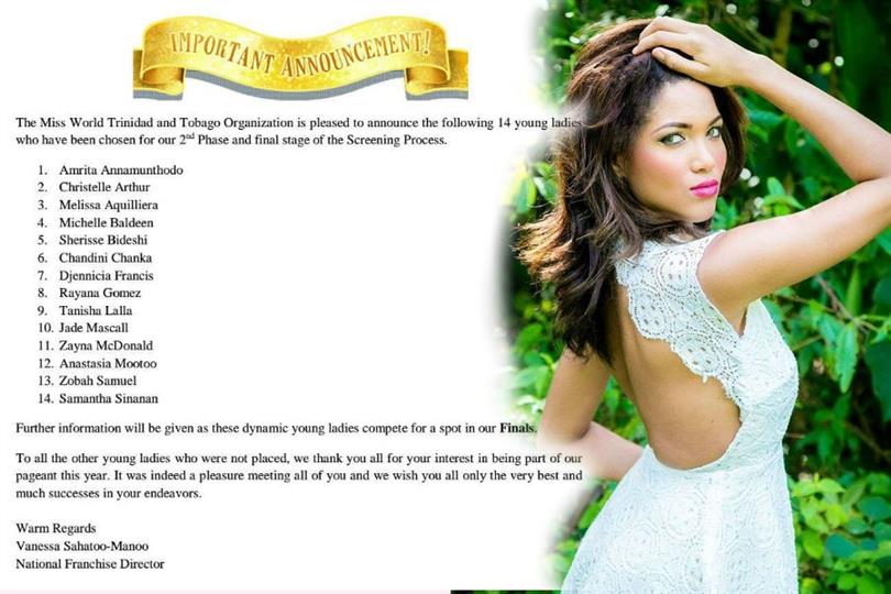 Miss World Trinidad and Tobago 2017 Meet the semi-finalists