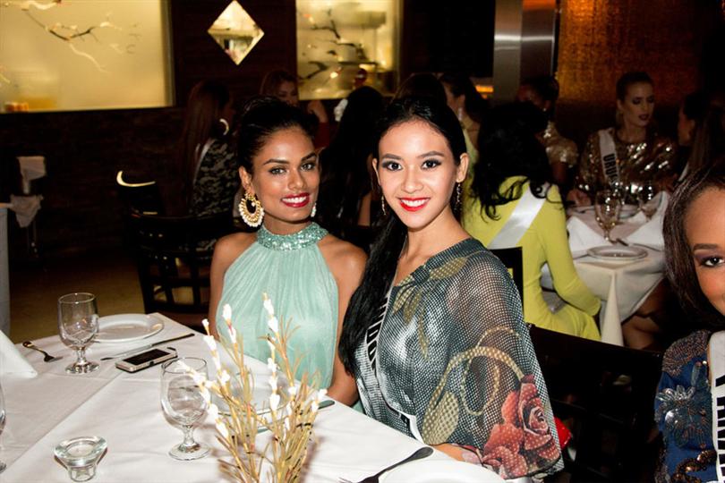 Miss Universe India 2014 and Miss Universe Indonesia 2014 at dinner event