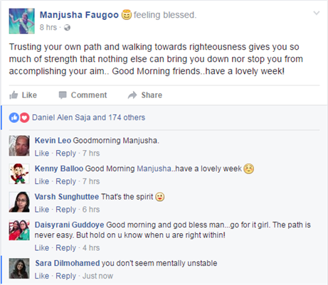 Manjusha Faugoo exposes the Mauritian Organisation on her Facebook Posts