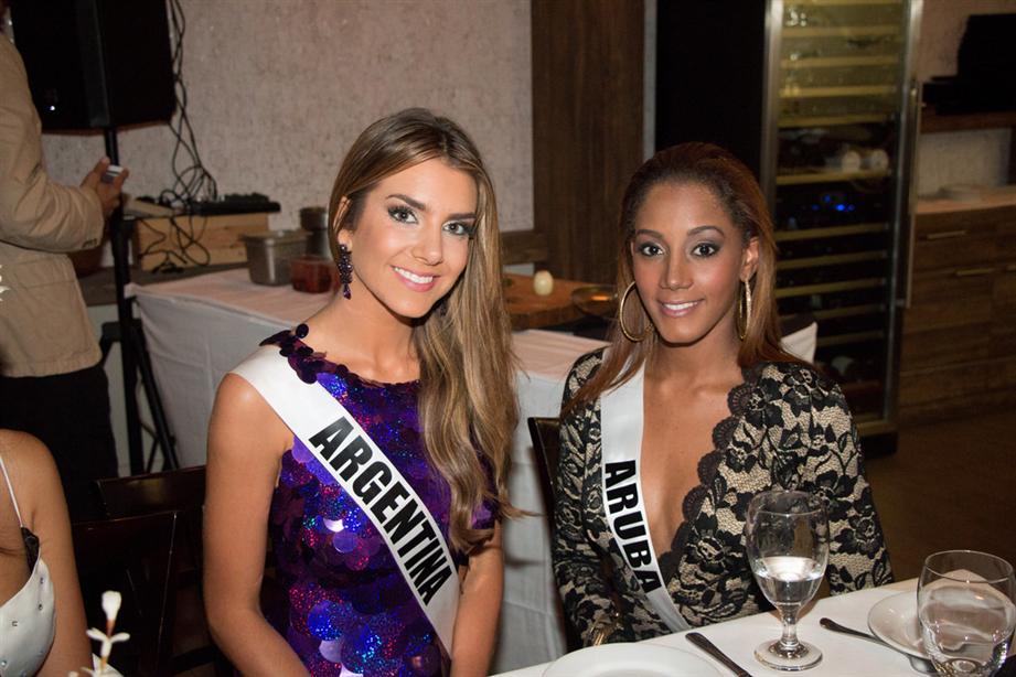 Miss Universe Argentina 2014 and Miss Universe Aruba 2014 at dinner event