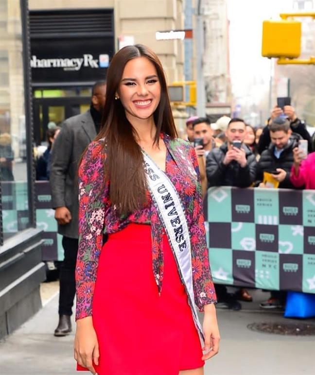 Miss Universe 2018 Catriona Gray wears Filipino Flag colours during the USA Media Tour