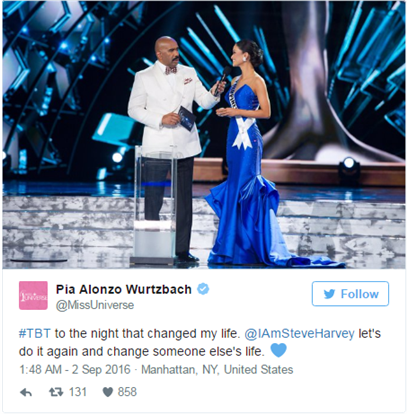 Pia Wurtzbach on Steve Harvey hosting Miss Universe 2016 pageant – “Let’s Do It Again.”