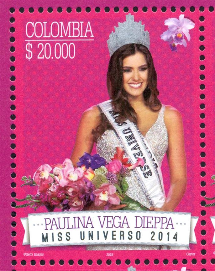 Paulina Vega Dieppa Miss Universe 2014 honoured in a Colombian Postage Stamp