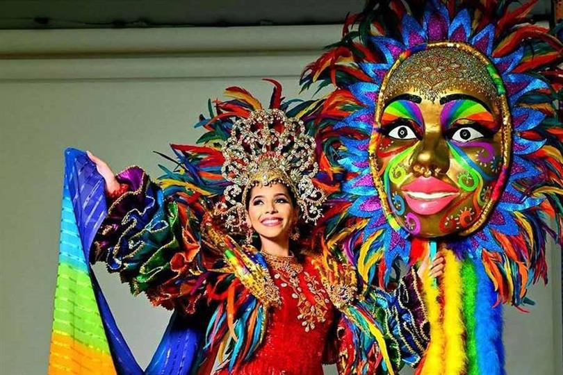 Jeanine Brandt of Trinidad and Tobago brings carnival as her national costume for Miss World 2021