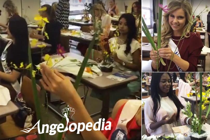 The Miss International 2016 contestants at Japanese Floral Art School