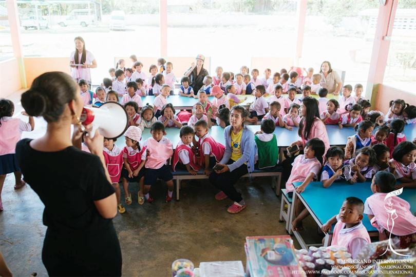 Anea Garcia visits a school in Ratchaburi province during her Myanmar tour