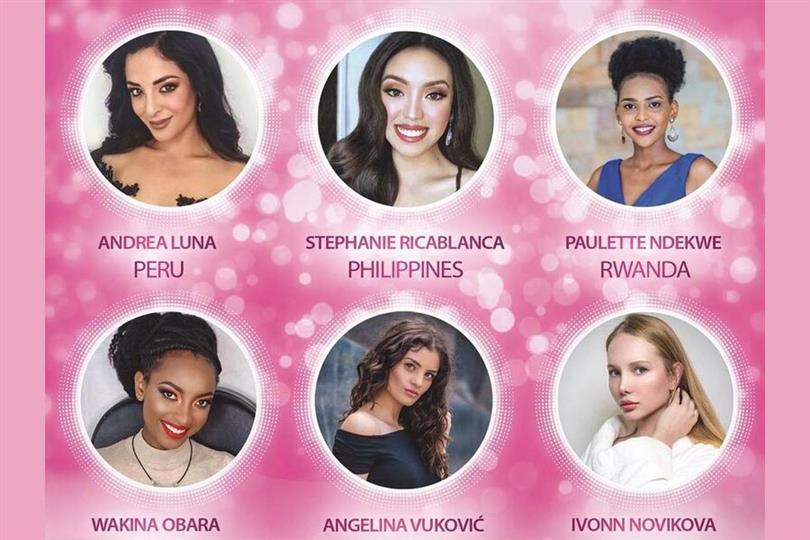 Miss Globe Peru 2020 Andrea Luna Miss Globe Philippines 2020 Stephanie Ricablanca Miss Globe Rwanda 2020 Paulette Ndekwe Miss Globe Kenya 2020 Wakina Obara Miss Globe Bosnia 2020 Angelina Vukovic Miss Globe Russia 2020 Ivonn Novikova