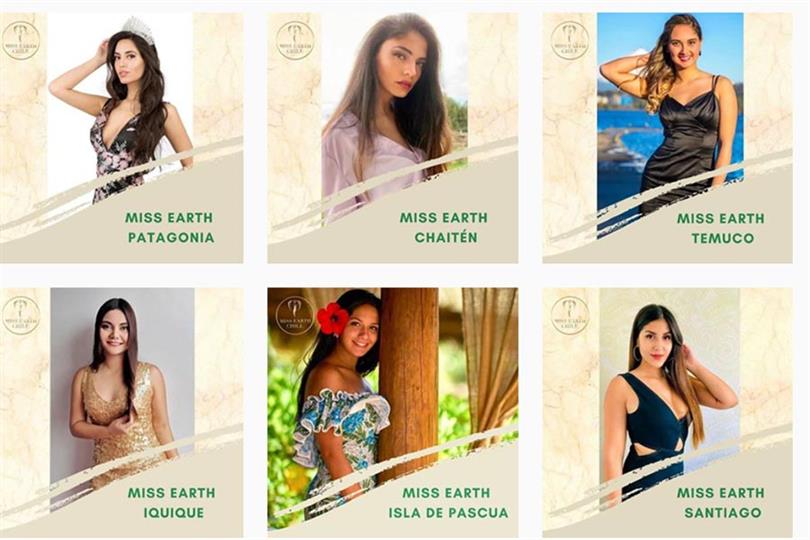 Miss Earth Patagonia 2020 Macarena Quinteros Tapia (Age: 21 Years) Miss Earth Chaitén 2020 Luna Villegas (Age: 23 Years) Miss Earth Temuco 2020 Rocío de la Guarda Jara (Age: 20 Years) Miss Earth Iquique 2020 Natalia Nuñez Lagos (Age: 20 Years) Miss Earth Isla De Pascua 2020 Macarena Briones (Age: 18 Years) Miss Earth Santiago 2020 Josefa Candia (Age: 19 Years)