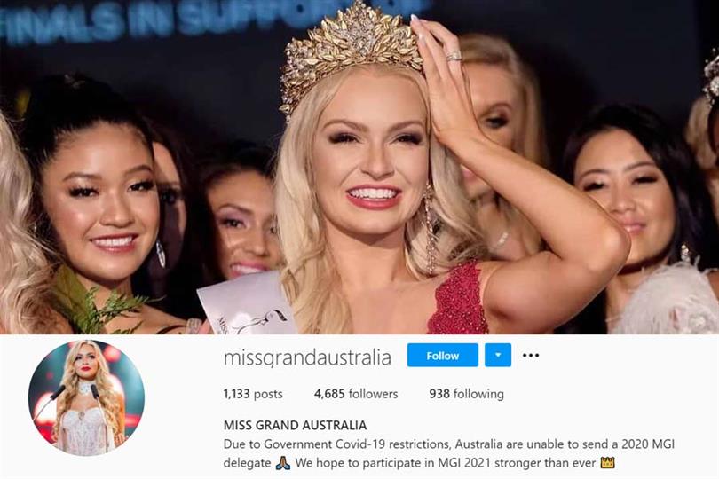 Australia withdraws participation from Miss Grand International 2020 due to travel restrictions