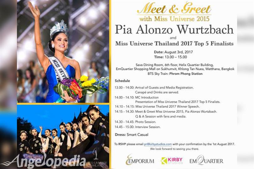 Pia Wurtzbach to grace the Greet and Meet event in Thailand on August 3 2017