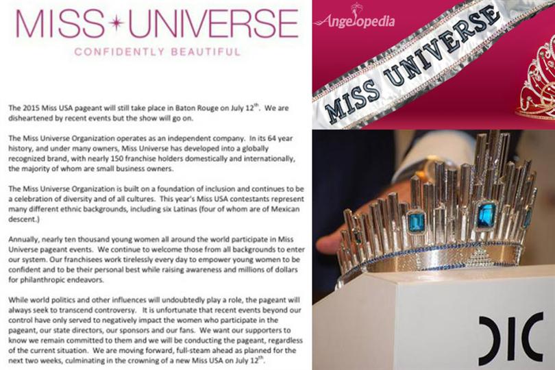 Miss Universe Organisation issued official announcement clarifying the dates of Miss USA 2015 pageant