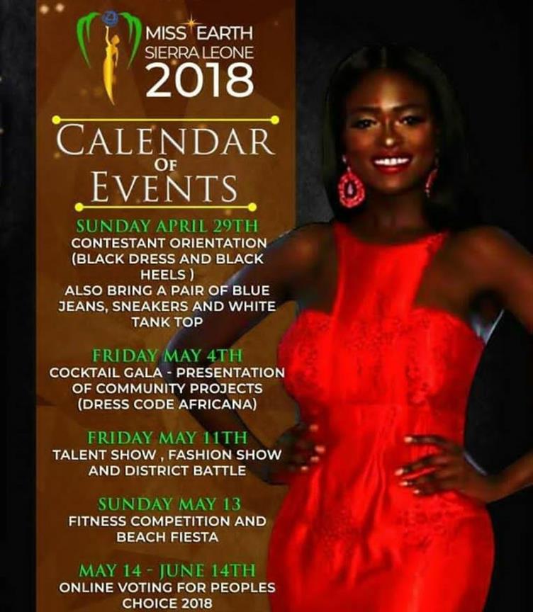 Here is Miss Earth Sierra Leone 2018 Schedule of Events 