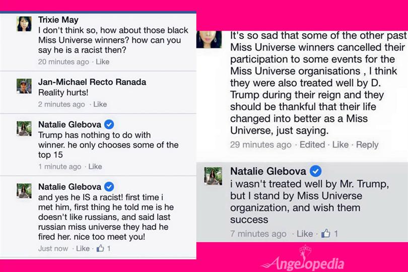 Miss Universe 2005 Natalie Glebova calls donald trump a racist