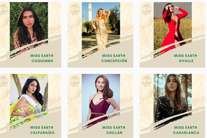 Miss Earth Coquimbo 2020 Antonella Aranda (Age: 18 Years) Miss Earth Concepción 2020 Scarlett Insunza (Age: 22 Years) Miss Earth Ovalle 2020 Josefa Rojas (Age: 17 Years) Miss Earth Valparaíso 2020 Montserrat Larrondo Ávalos (Age: 24 Years) Miss Earth Chillán 2020 María Fernanda Arias Bustos (Age: 20 Years) Miss Earth Casablanca 2020 Antonia Gómez Correa (Age: 25 Years)