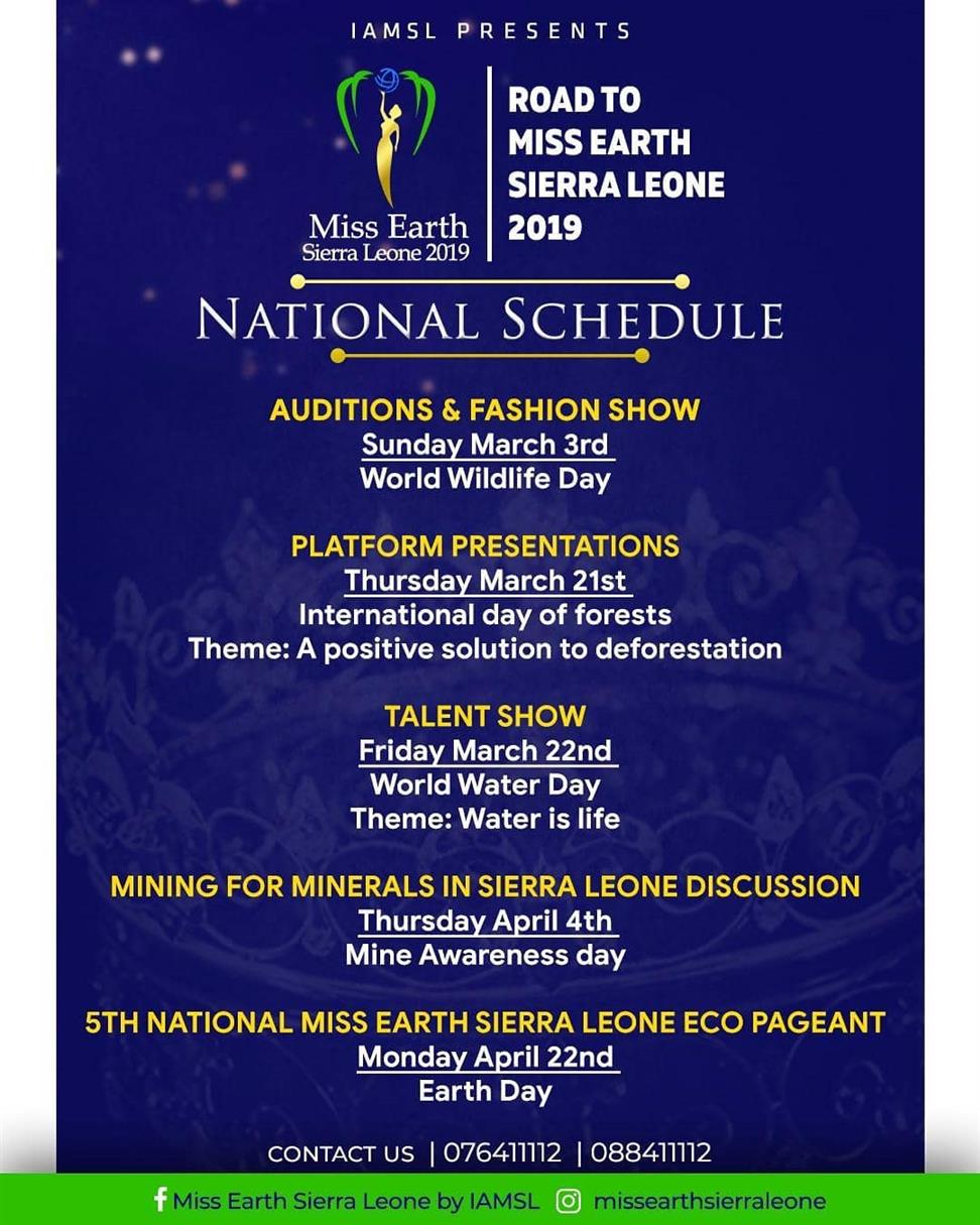 Miss Earth Sierra Leone 2019 Schedule of events