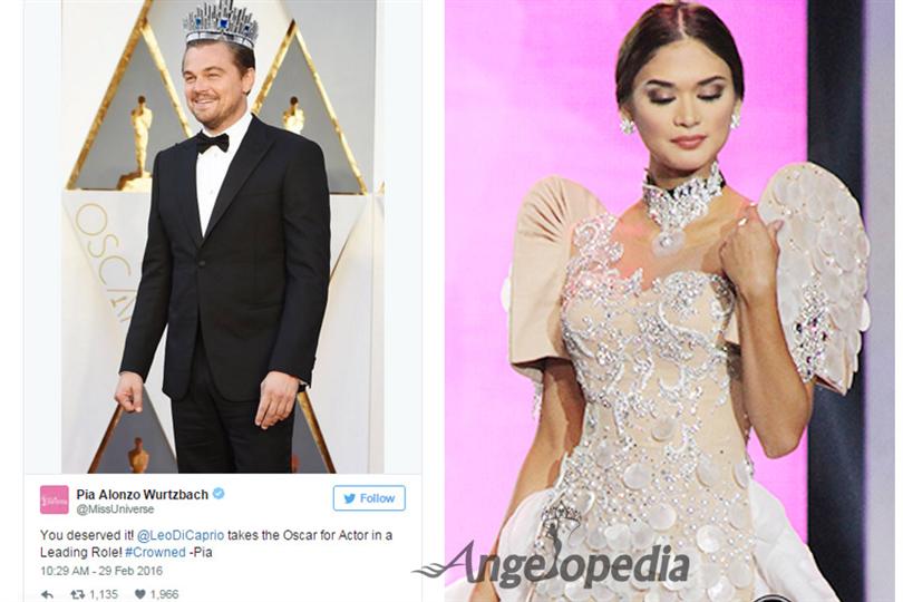 Pia Wurtzbach congratulates Oscar Award Winner Leonardo DiCaprio