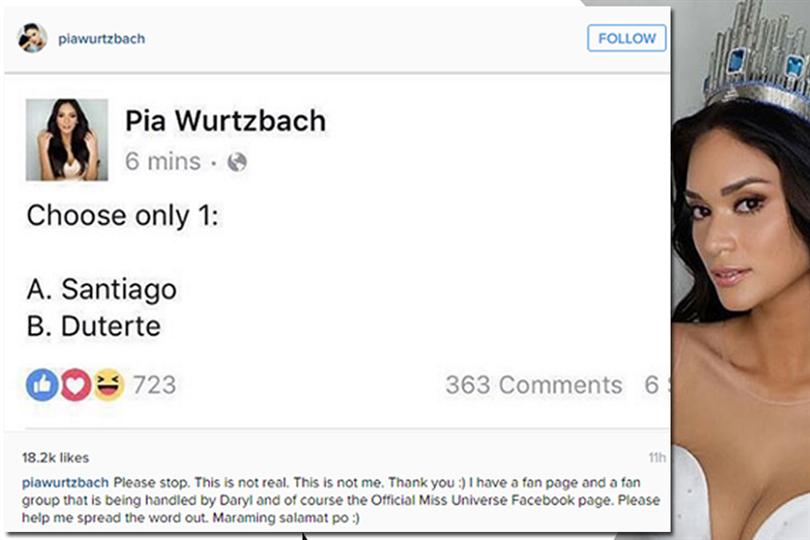 Pia Alonzo Wurtzbach warned netizens against fake accounts