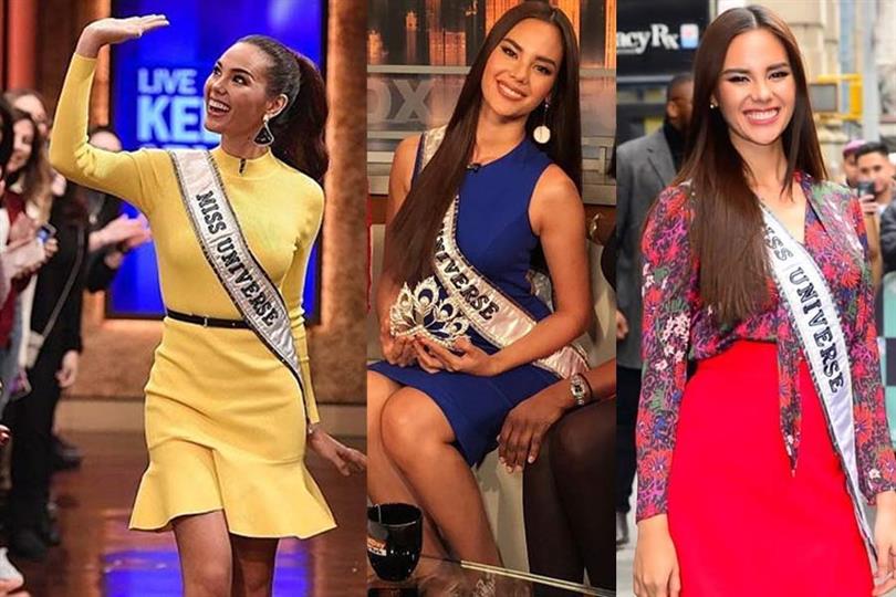 Miss Universe 2018 Catriona Gray wears Filipino Flag colours during the USA Media Tour