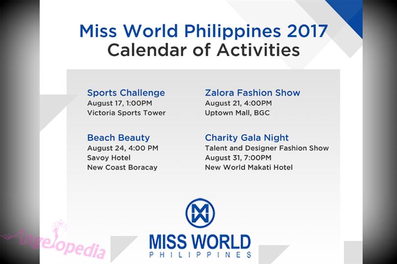 Miss World Philippines 2017 Schedule of Activities